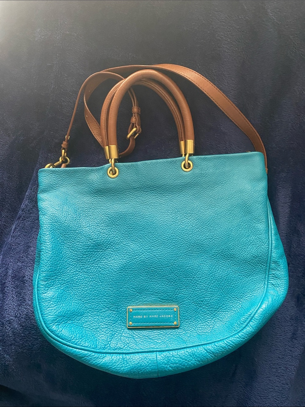 Marc by Marc Jacobs Teal Leather Shoulder Tote with Brown Handles